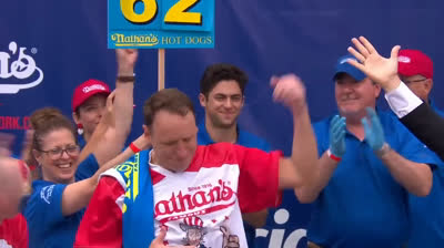Joey Chestnut wins Nathan's Hot Dog Contest again.